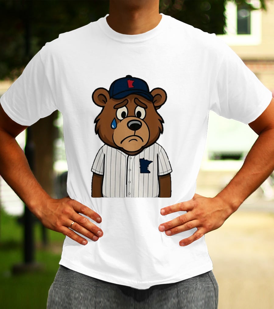 Sad Minnesota Bear With Baseball Jersey And Cap T-Shirt