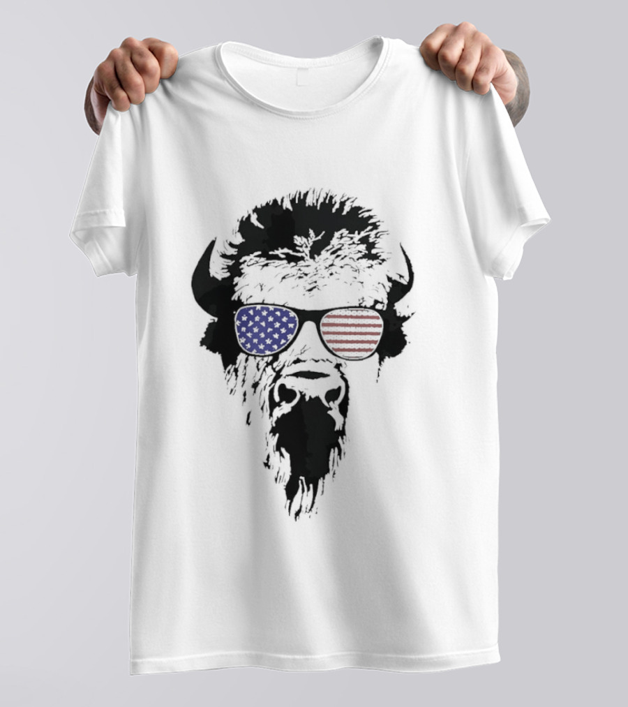 American Buffalo Patriotic Sunglasses Flag T-Shirt