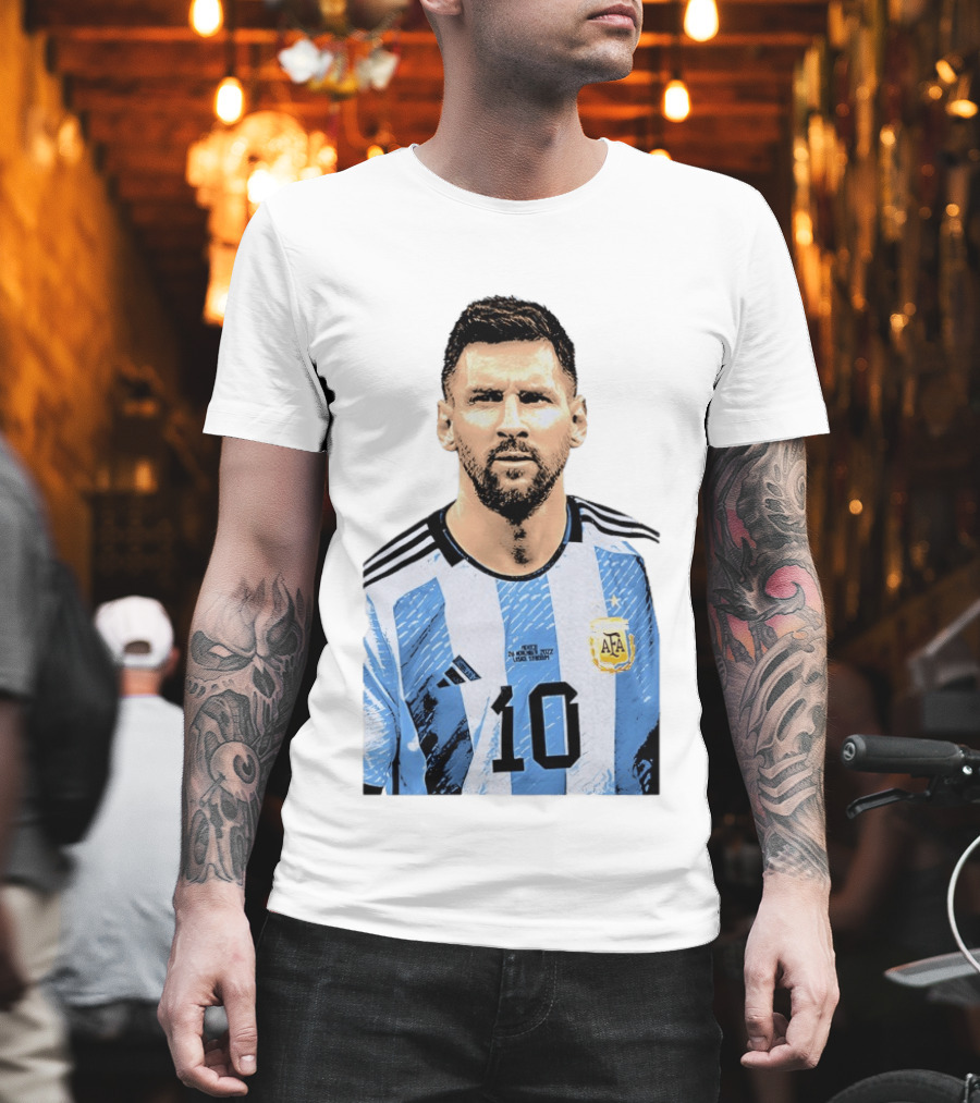 Lionel Messi Argentina 10 AFA Blue White Stripes Football Star T-Shirt