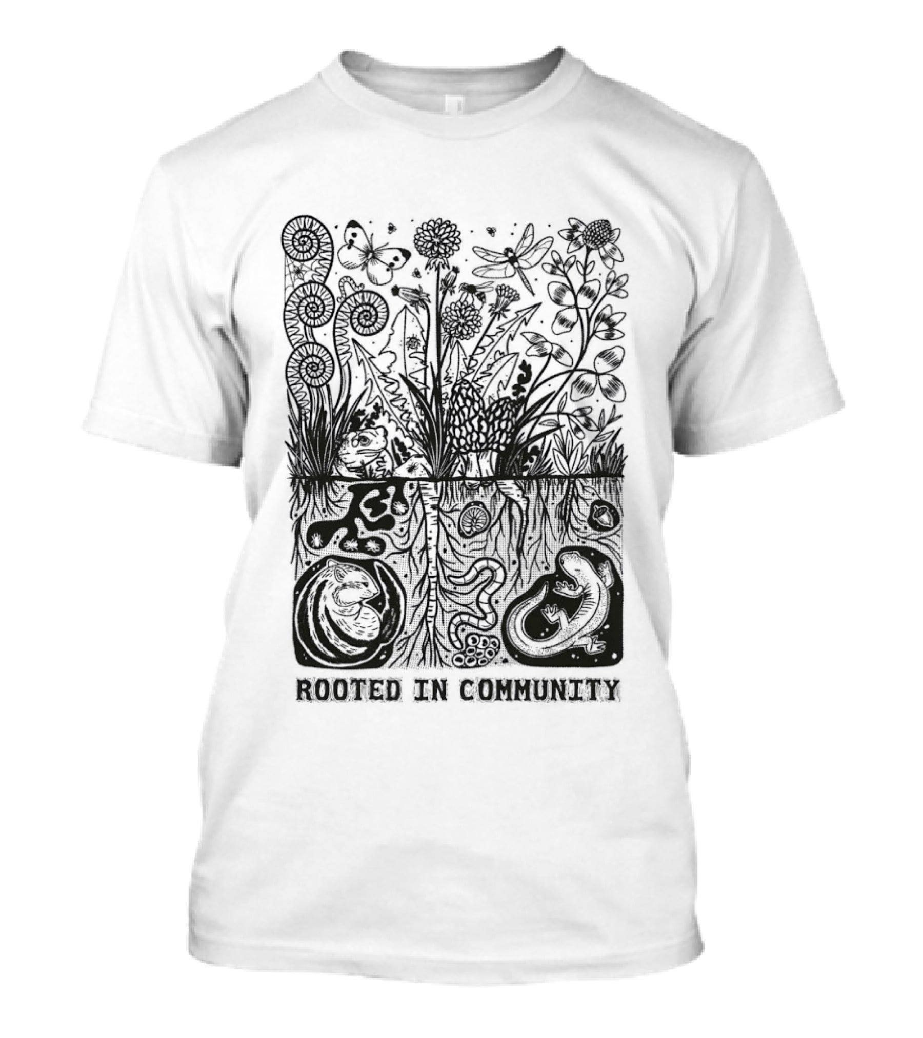 Rooted In Community Plants And Roots Flourishing Nature Connection T-Shirt