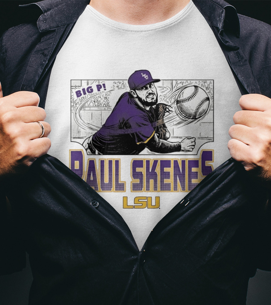 LSU Tigers Paul Skenes Big P Baseball Comic T-Shirt