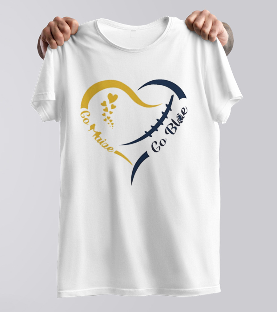 Michigan Wolverines Heart Go Maize Go Blue Football T-Shirt
