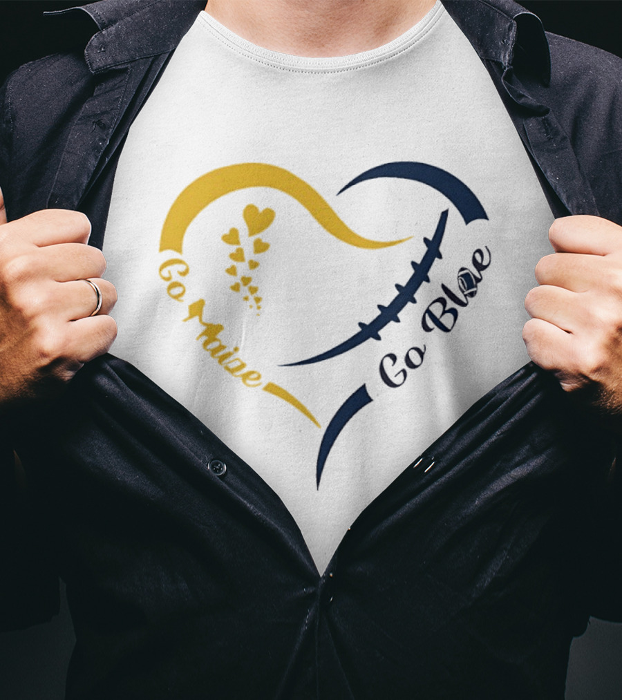Michigan Wolverines Heart Go Maize Go Blue Football T-Shirt