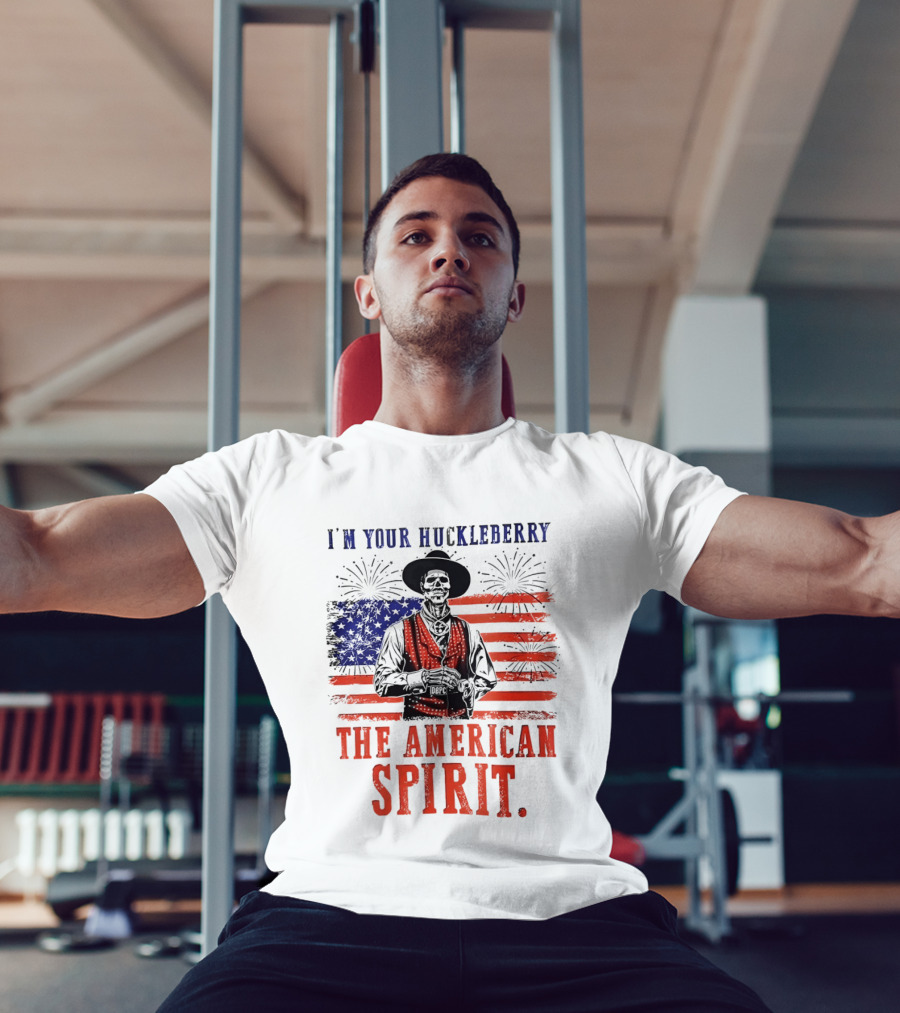 I'm Your Huckleberry Skeleton Cowboy American Flag Fireworks The American Spirit T-Shirt