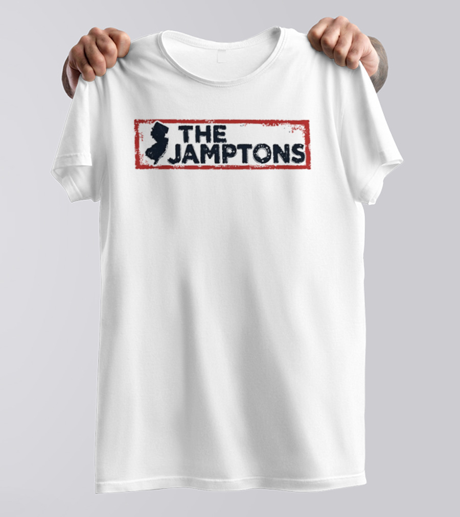 The Jamptons New Jersey Iconic State Outline Red Border T-Shirt