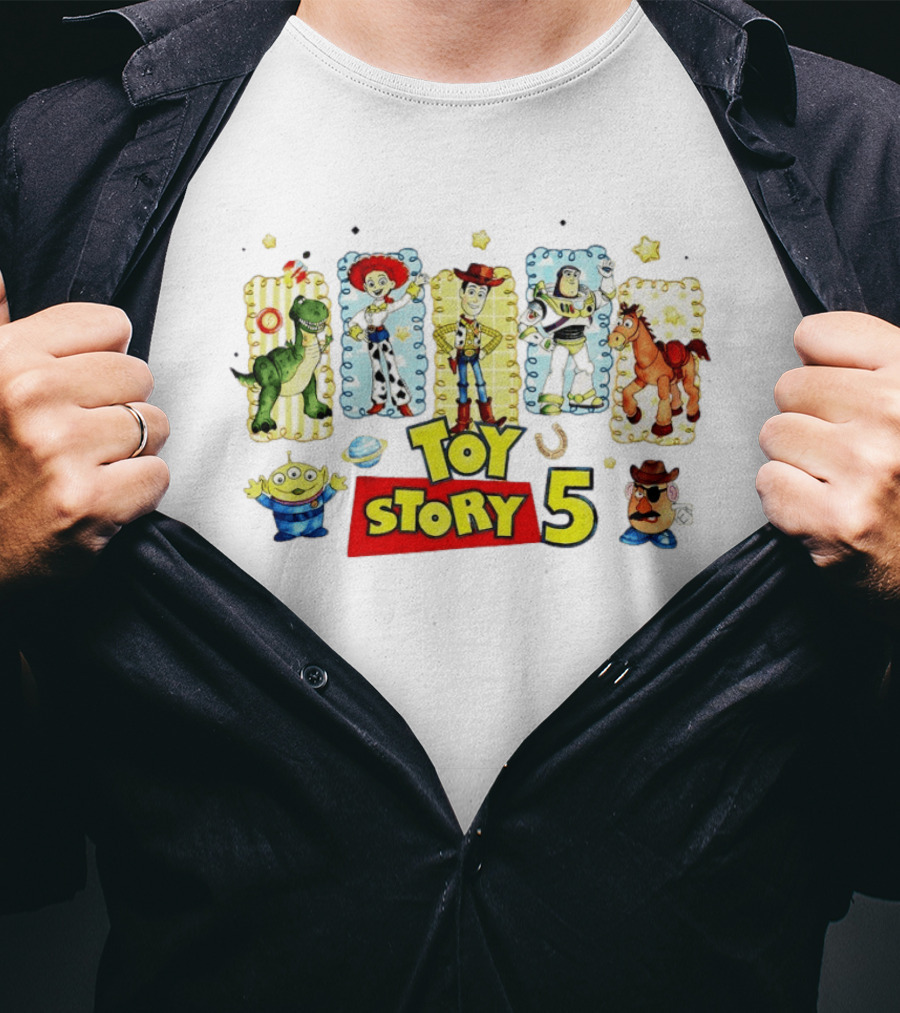 Toy Story 5 Movie Characters Woody Buzz Jesse Rex Bullseye Mr Potato Head T-Shirt