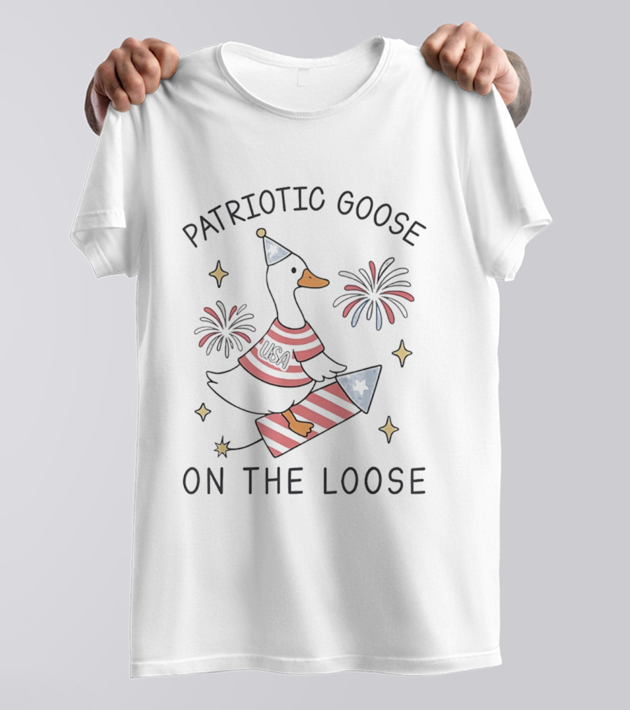 USA Patriotic Goose On The Loose Fireworks Fourth Of July T-Shirt