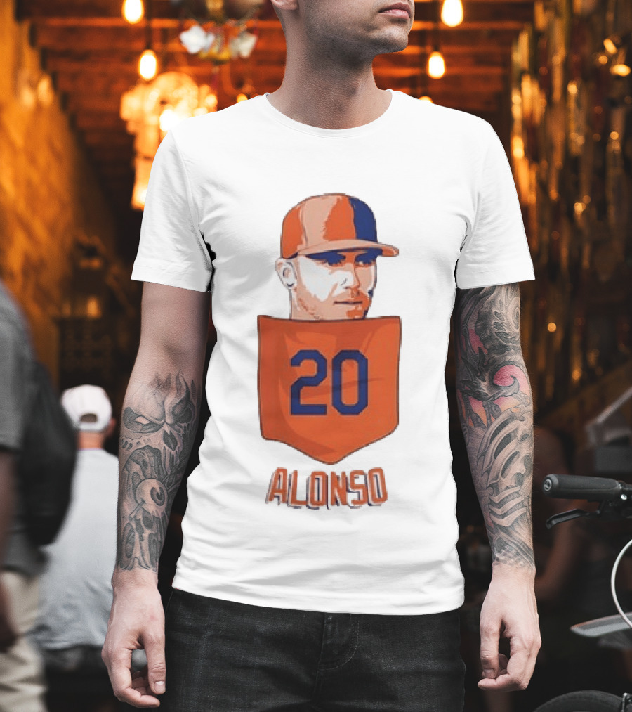 Pete Alonso 20 New York Mets MLB Baseball Pocket T-Shirt
