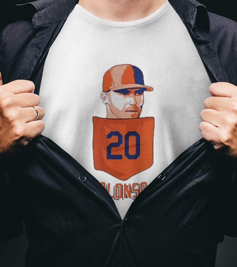 Pete Alonso 20 New York Mets MLB Baseball Pocket T-Shirt
