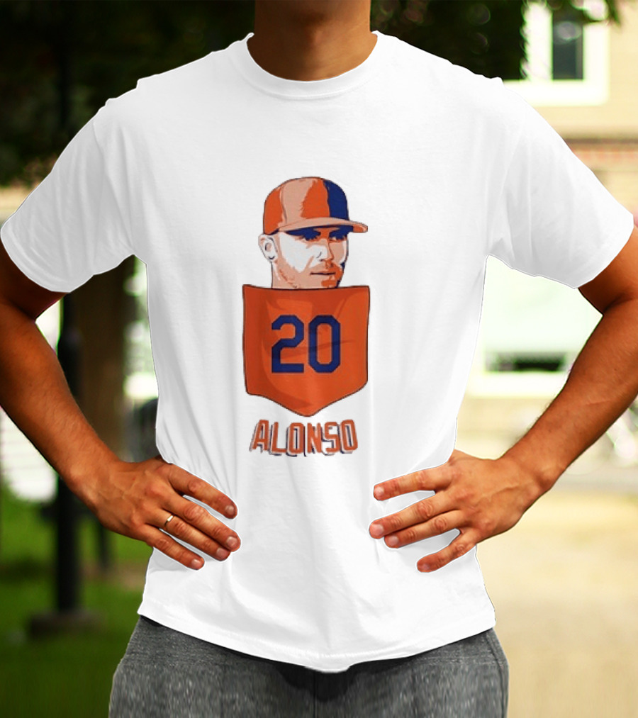 Pete Alonso 20 New York Mets MLB Baseball Pocket T-Shirt