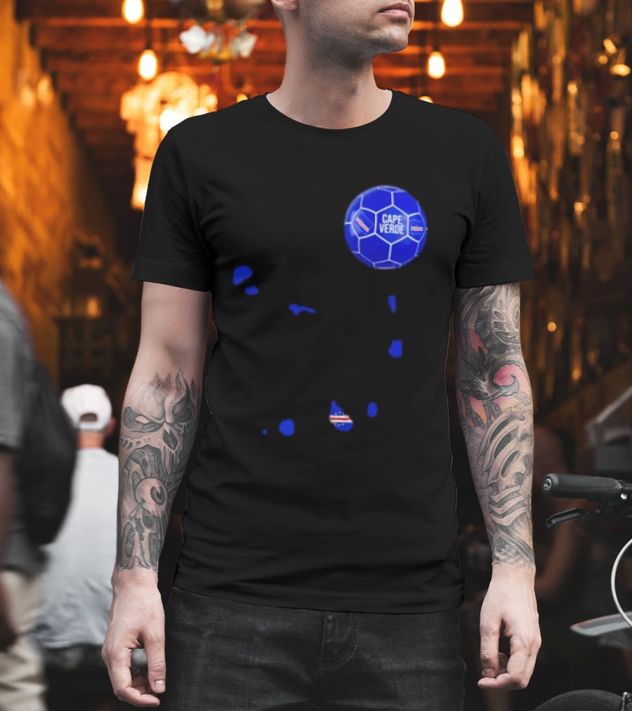 Cape Verde Soccer Pride Blue Football Map T-Shirt