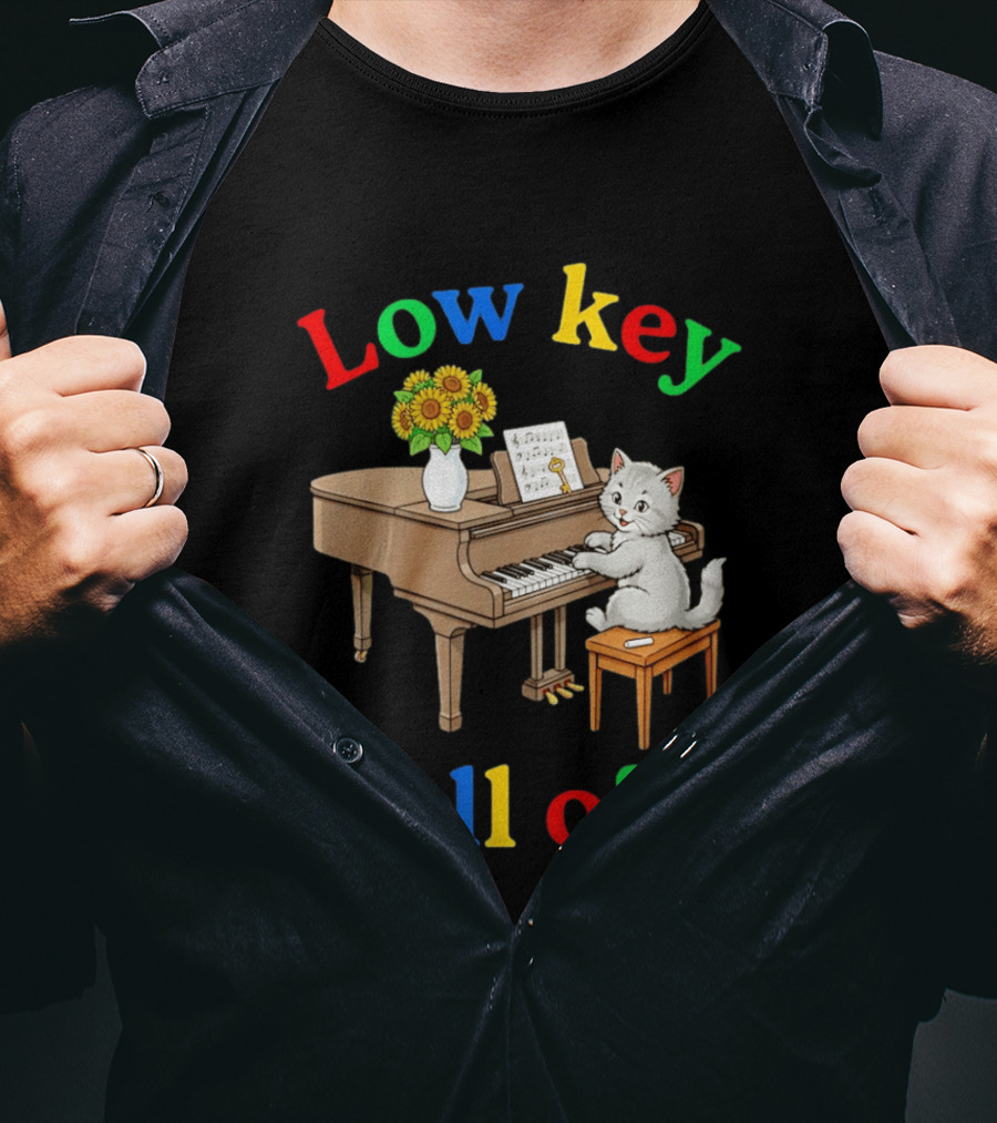 Low Key Cat On Piano Fell Off T-Shirt