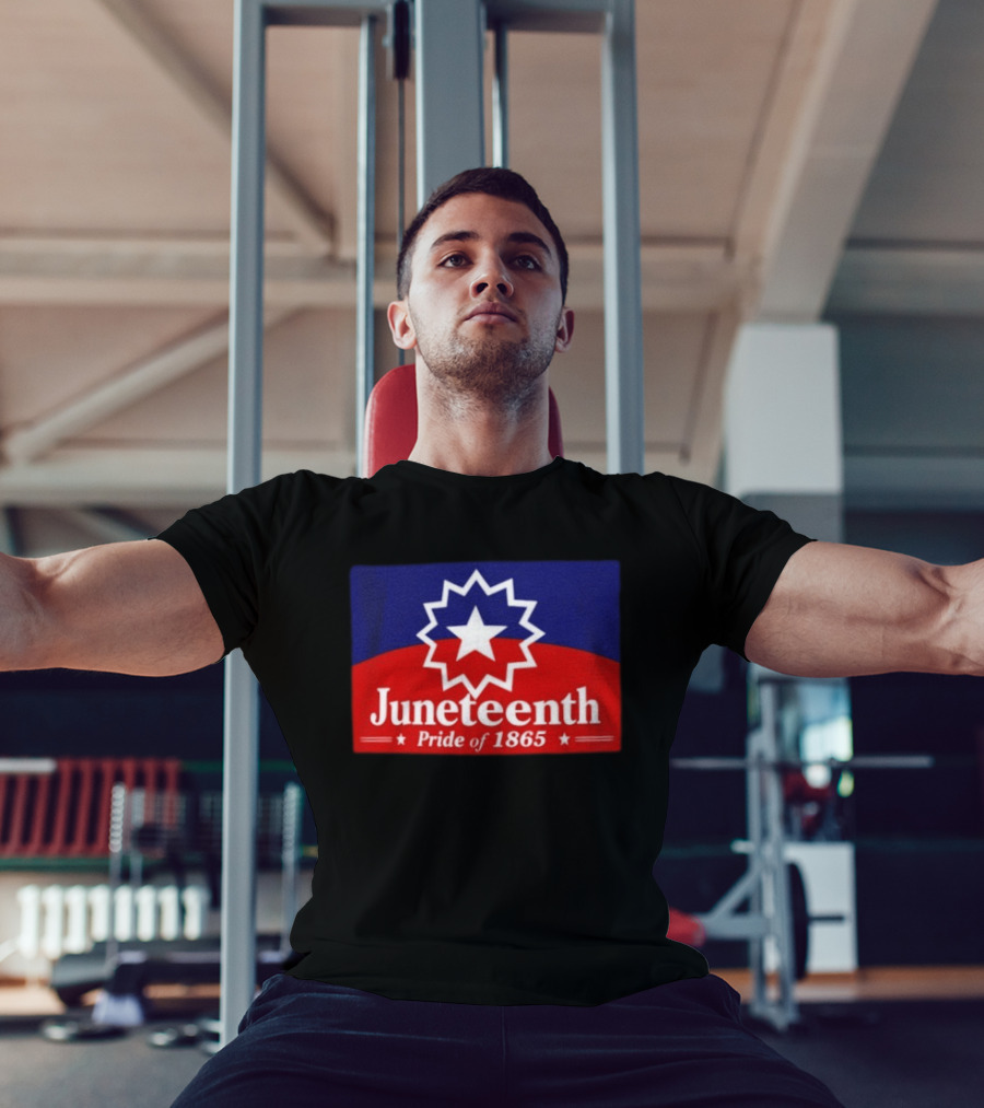 Juneteenth Pride Of 1865 Starburst Symbol On Red And Blue T-Shirt