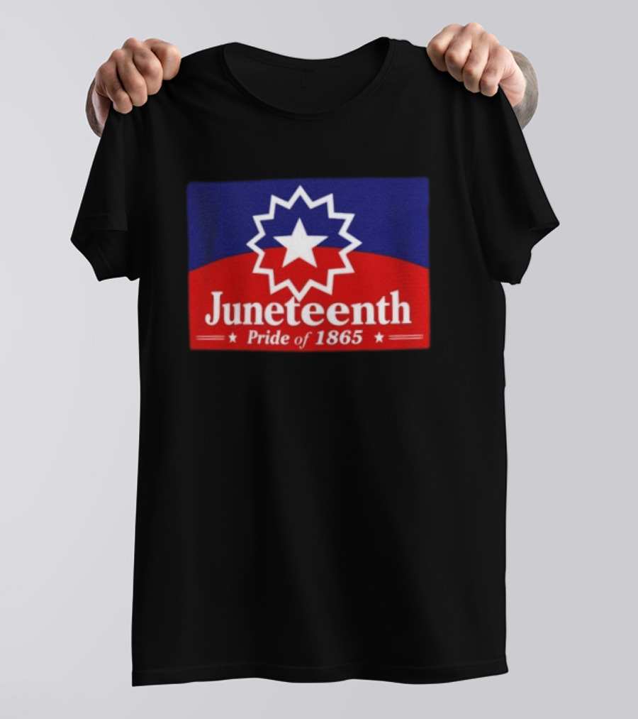 Juneteenth Pride Of 1865 Starburst Symbol On Red And Blue T-Shirt