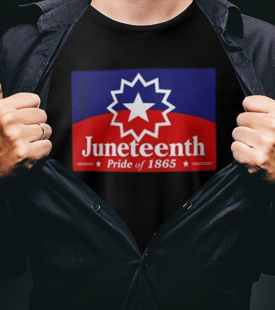 Juneteenth Pride Of 1865 Starburst Symbol On Red And Blue T-Shirt