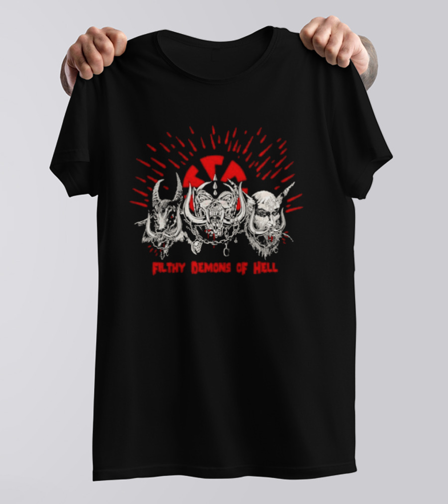 Filthy Demons Of Hell Heavy Metal Satanic Skulls And Radiation T-Shirt