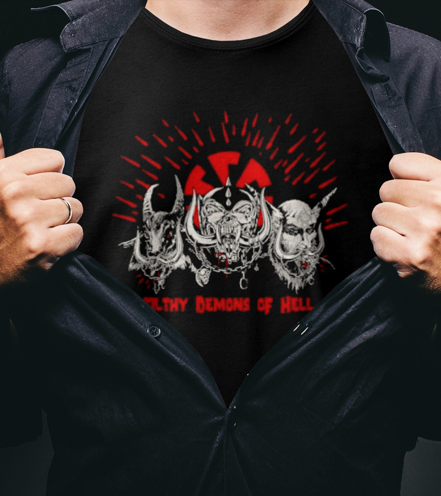 Filthy Demons Of Hell Heavy Metal Satanic Skulls And Radiation T-Shirt