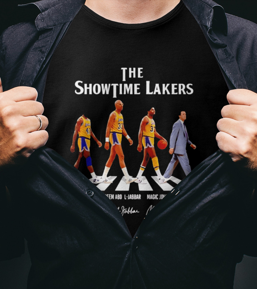 The Showtime Lakers James Worthy Kareem Abdul Jabbar Magic Johnson Pat Riley Abbey Road T-Shirt
