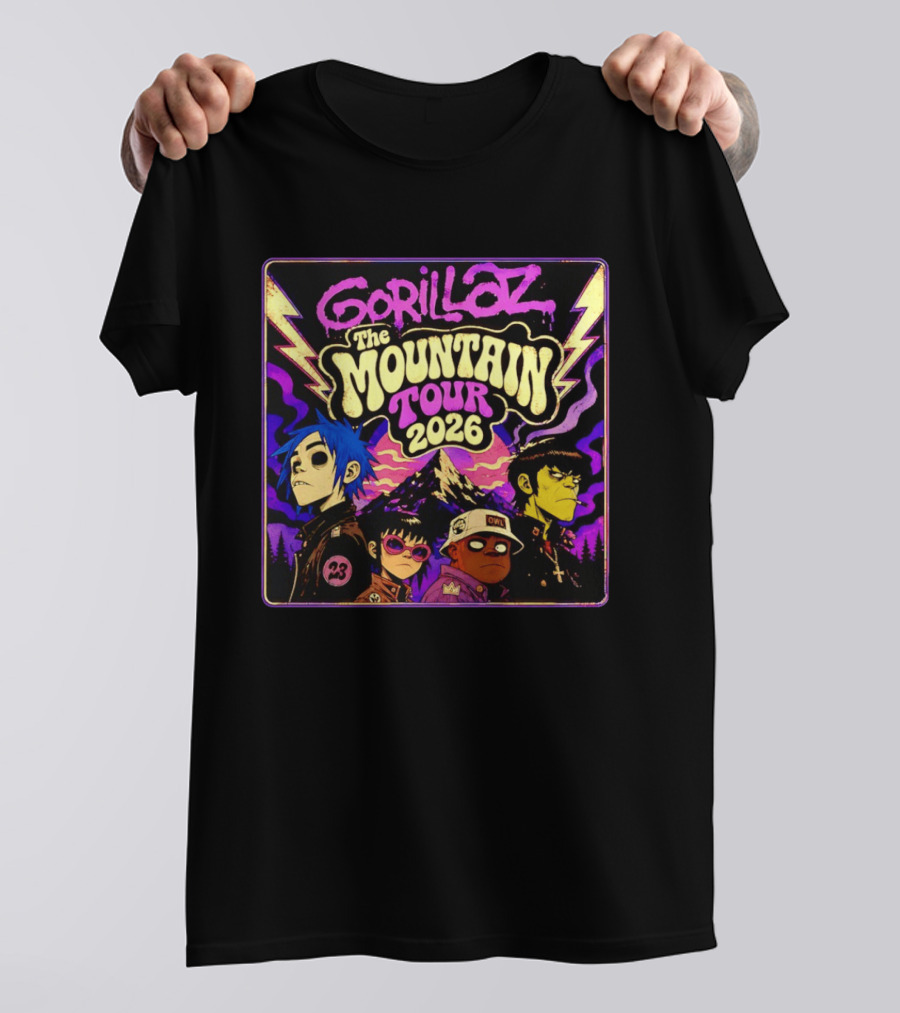 Gorillaz The Mountain Tour 2026 2D Murdoc Niccals Lightning T-Shirt