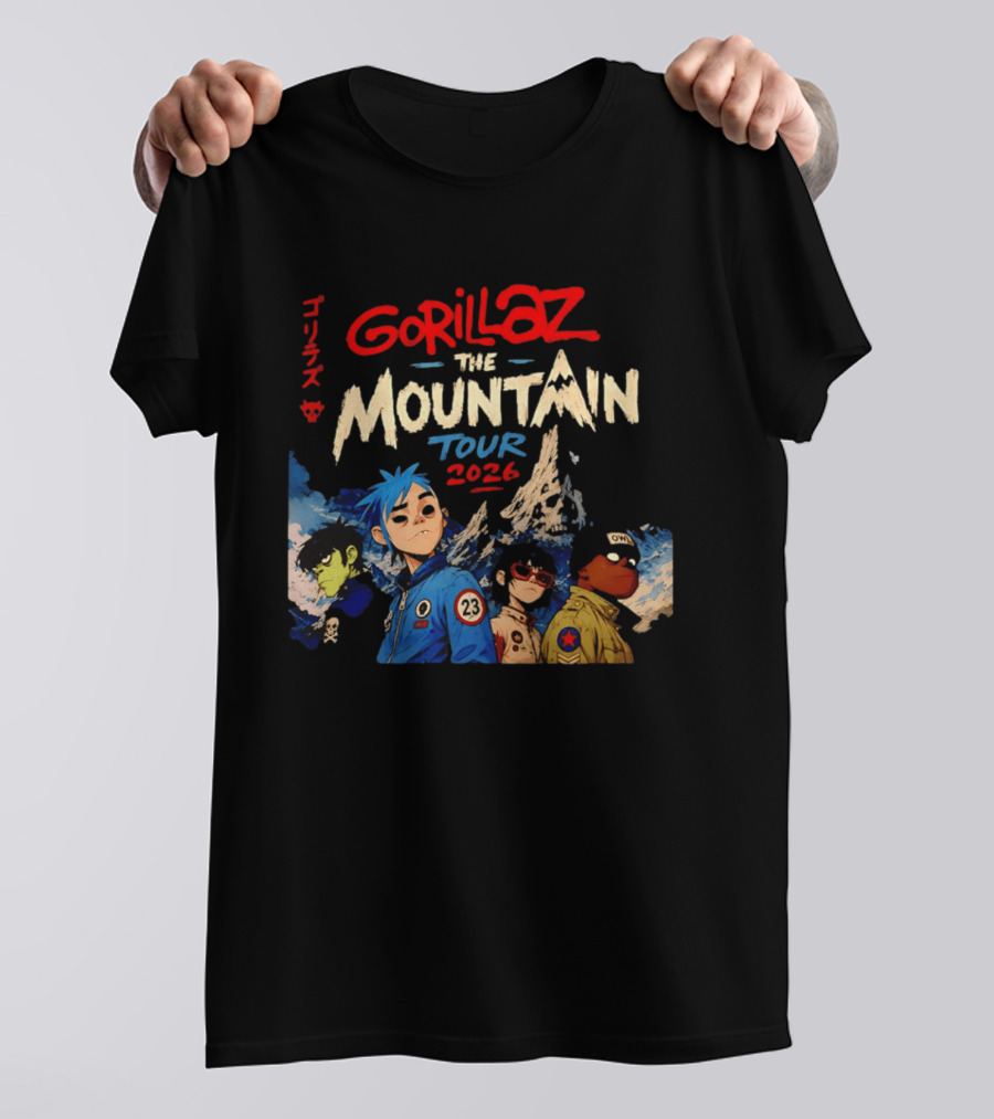 Gorillaz The Mountain Tour 2026 Damon Albarn Animation Characters T-Shirt