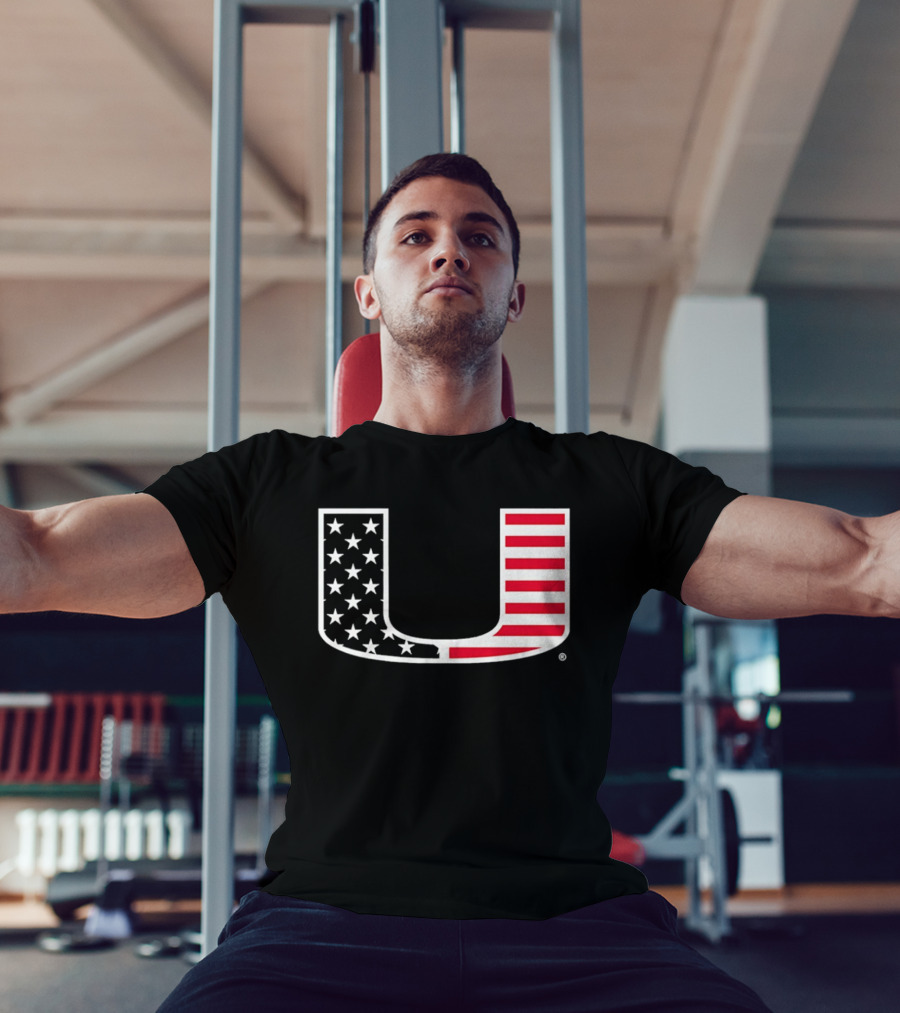 Stars And Stripes Miami Hurricanes U American Flag T-Shirt
