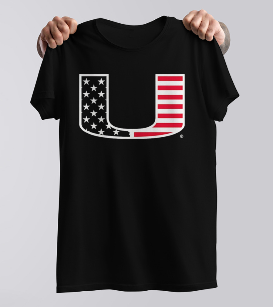 Stars And Stripes Miami Hurricanes U American Flag T-Shirt