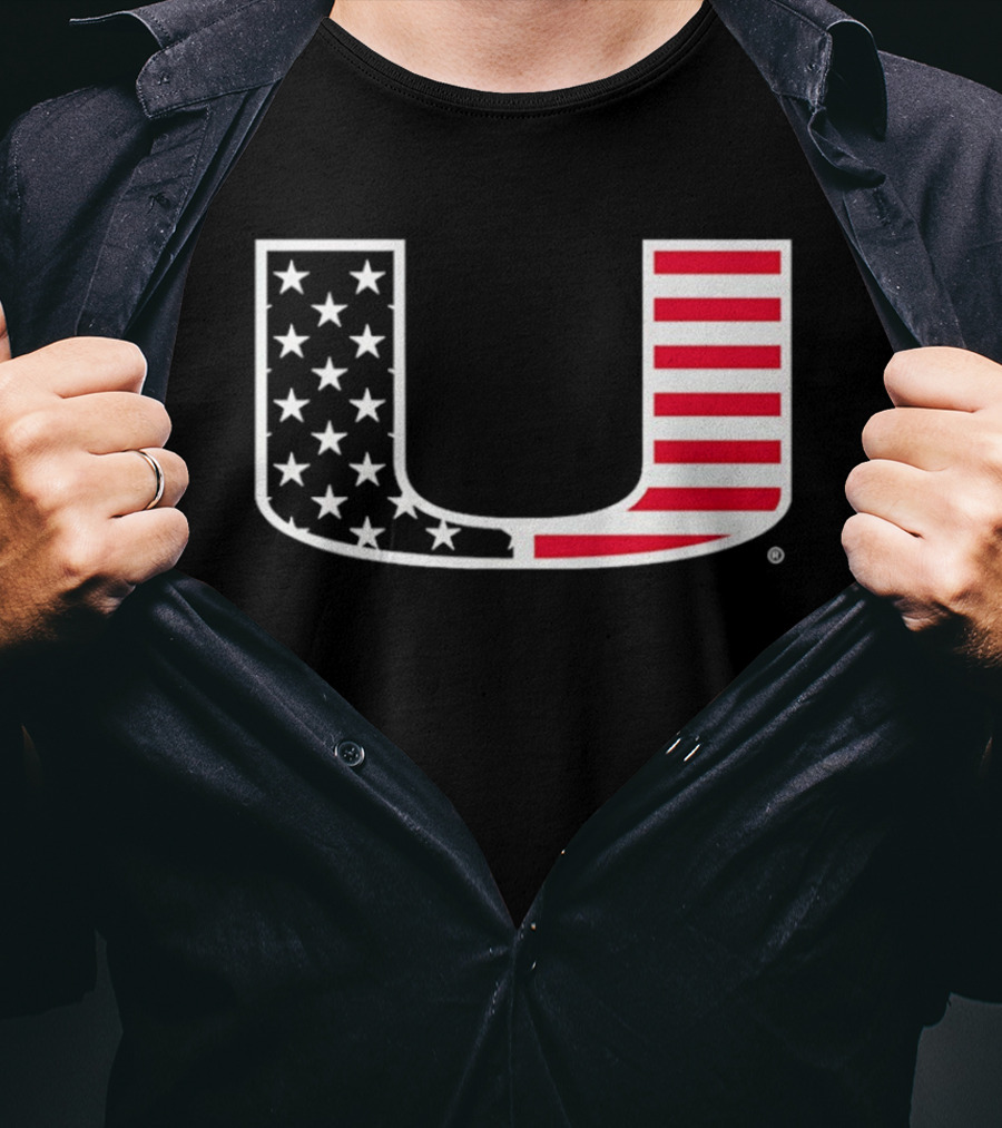 Stars And Stripes Miami Hurricanes U American Flag T-Shirt