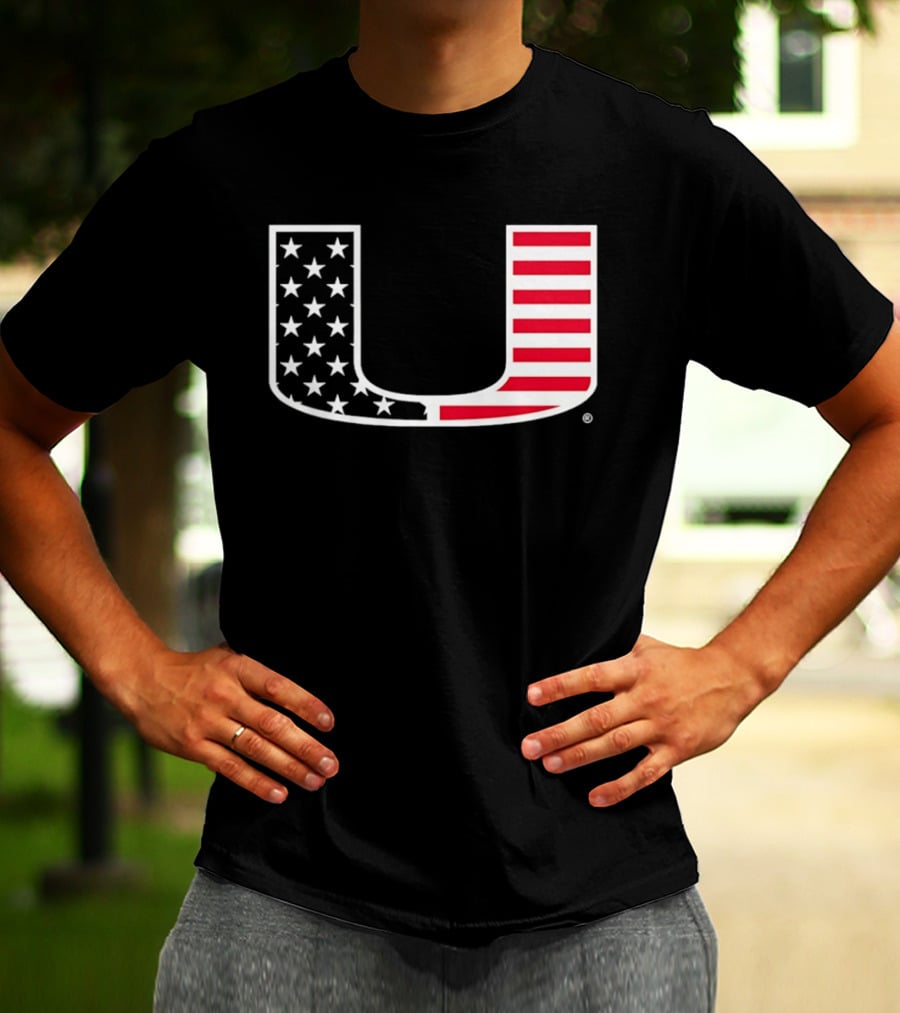 Stars And Stripes Miami Hurricanes U American Flag T-Shirt