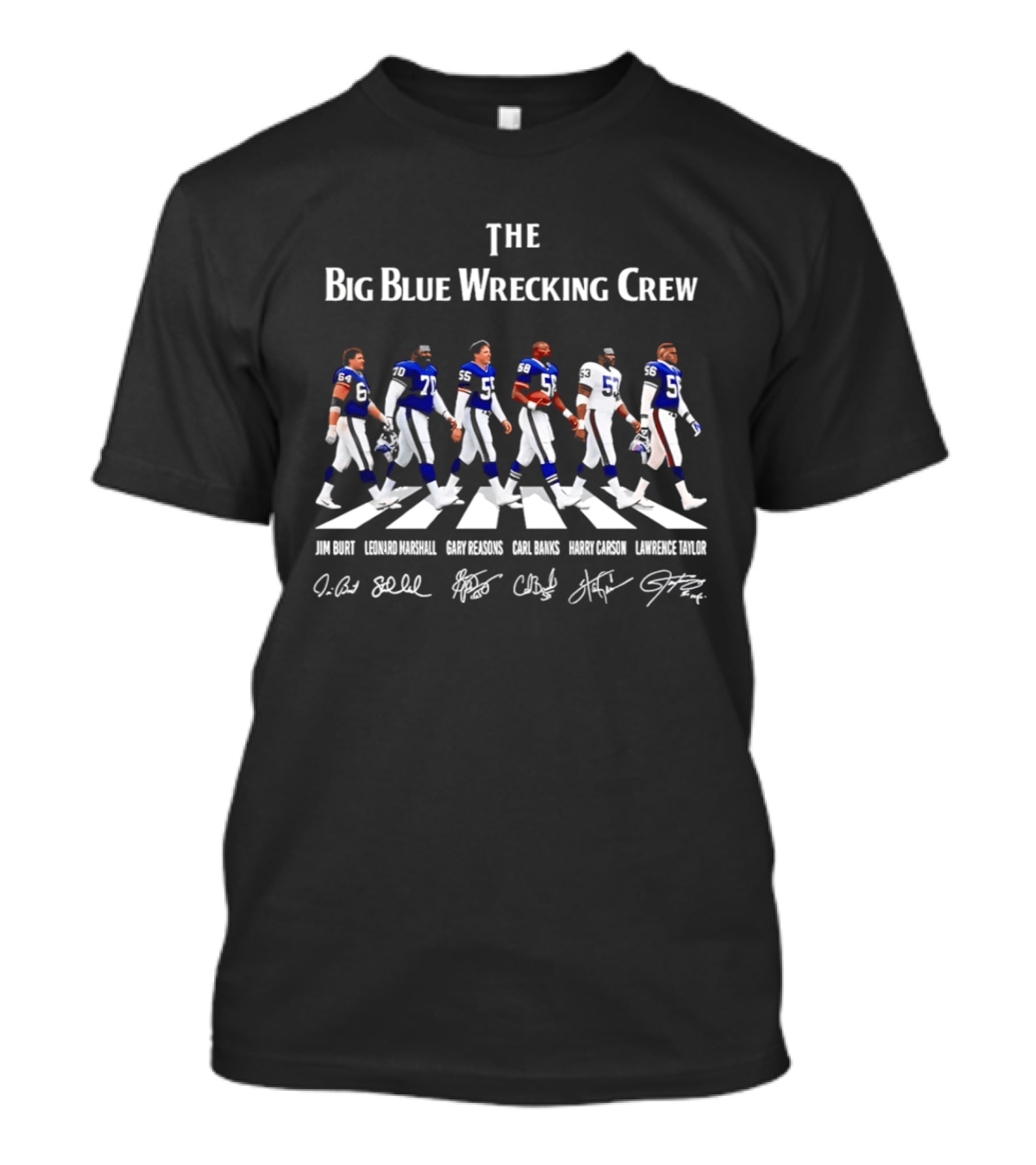 New York Giants Big Blue Wrecking Crew Abbey Road Jim Burt Leonard Marshall Gary Reasons Carl Banks Harry Carson Lawrence Taylor T-Shirt