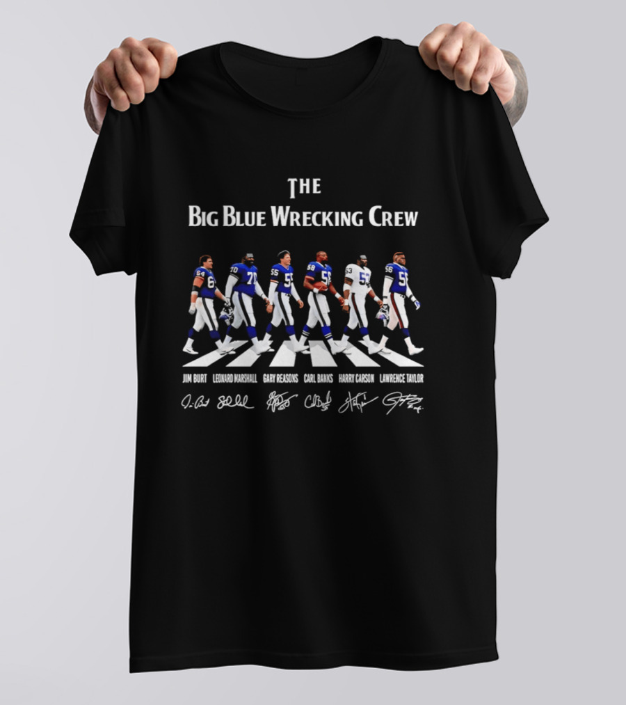 New York Giants Big Blue Wrecking Crew Abbey Road Jim Burt Leonard Marshall Gary Reasons Carl Banks Harry Carson Lawrence Taylor T-Shirt