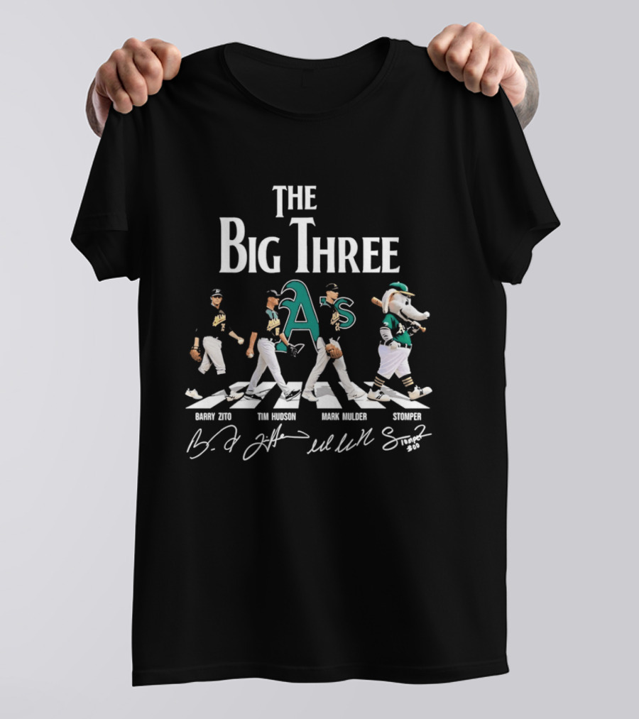 Oakland Athletics The Big Three Barry Zito Tim Hudson Mark Mulder Stomper Abbey Road T-Shirt