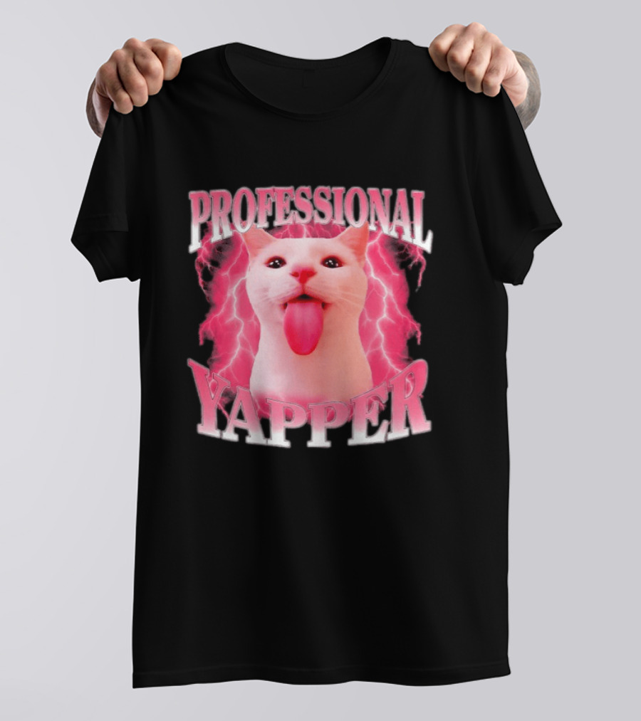 Professional Yapper Cat Pink Lightning Tongue Out T-Shirt