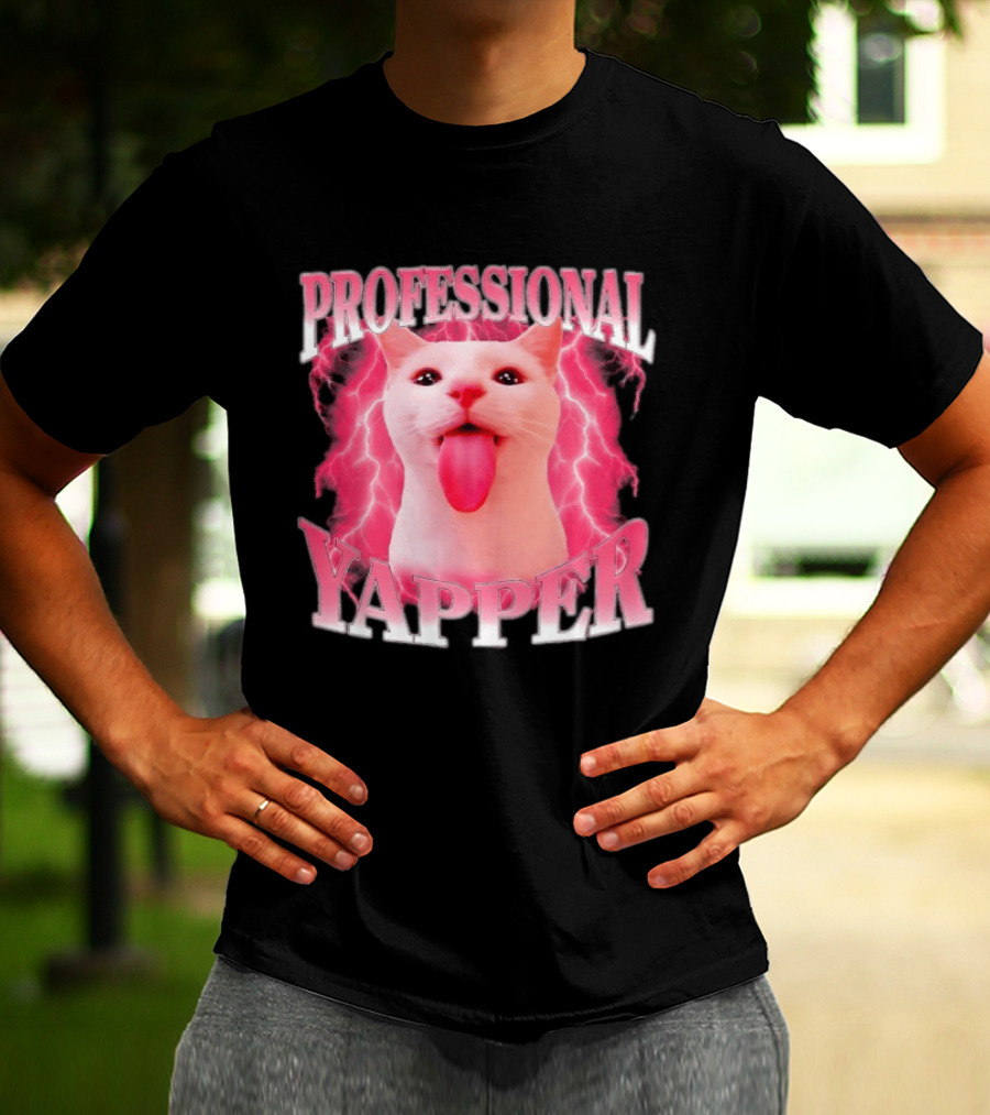Professional Yapper Cat Pink Lightning Tongue Out T-Shirt