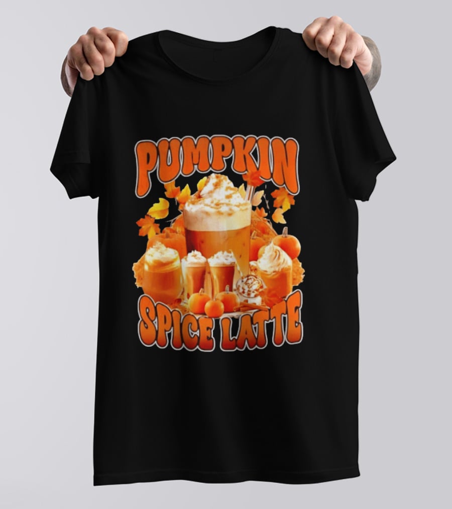 Pumpkin Spice Latte Fall Autumn Halloween Beverage With Whipped Cream And Leaves T-Shirt