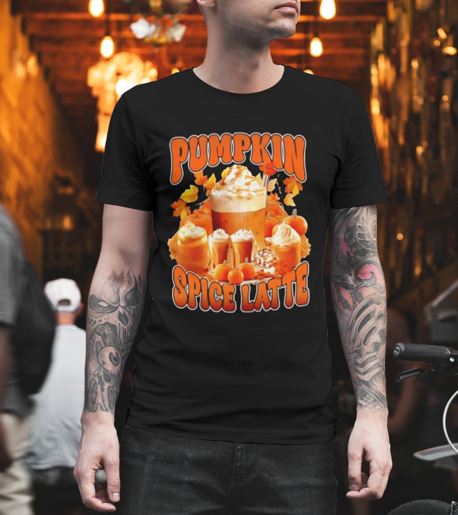Pumpkin Spice Latte Fall Autumn Halloween Beverage With Whipped Cream And Leaves T-Shirt