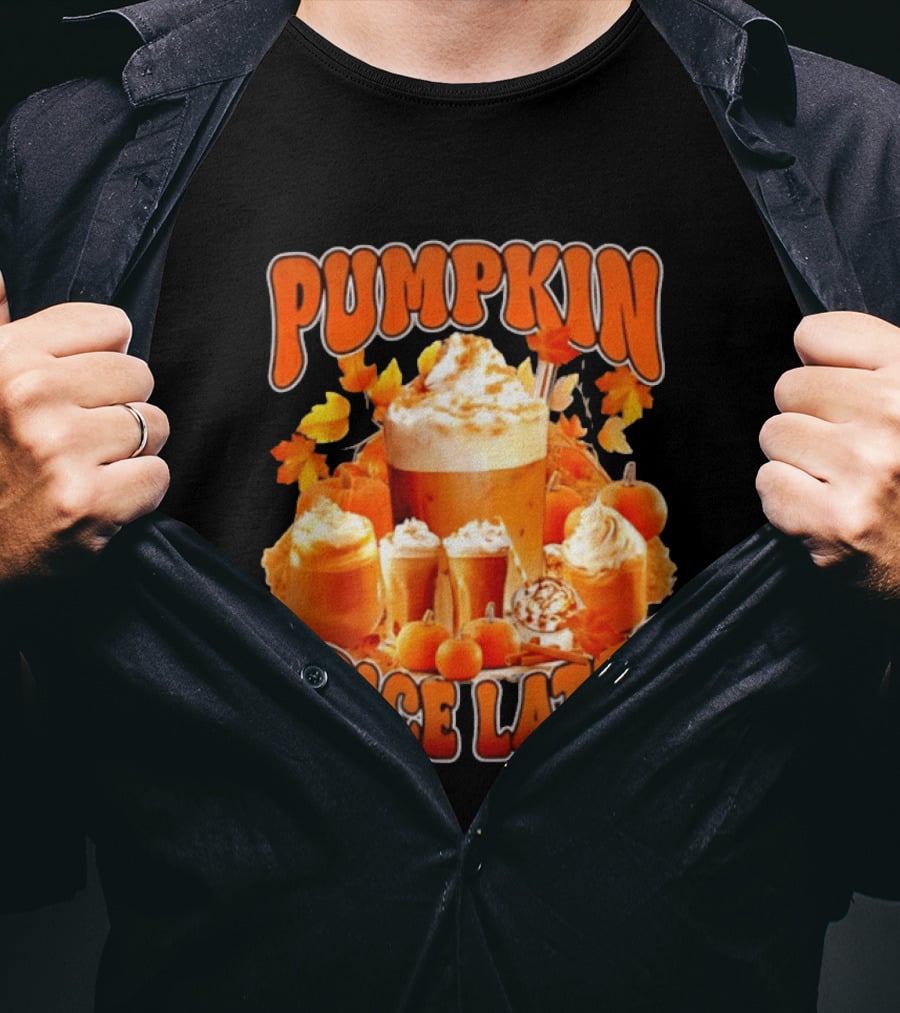 Pumpkin Spice Latte Fall Autumn Halloween Beverage With Whipped Cream And Leaves T-Shirt