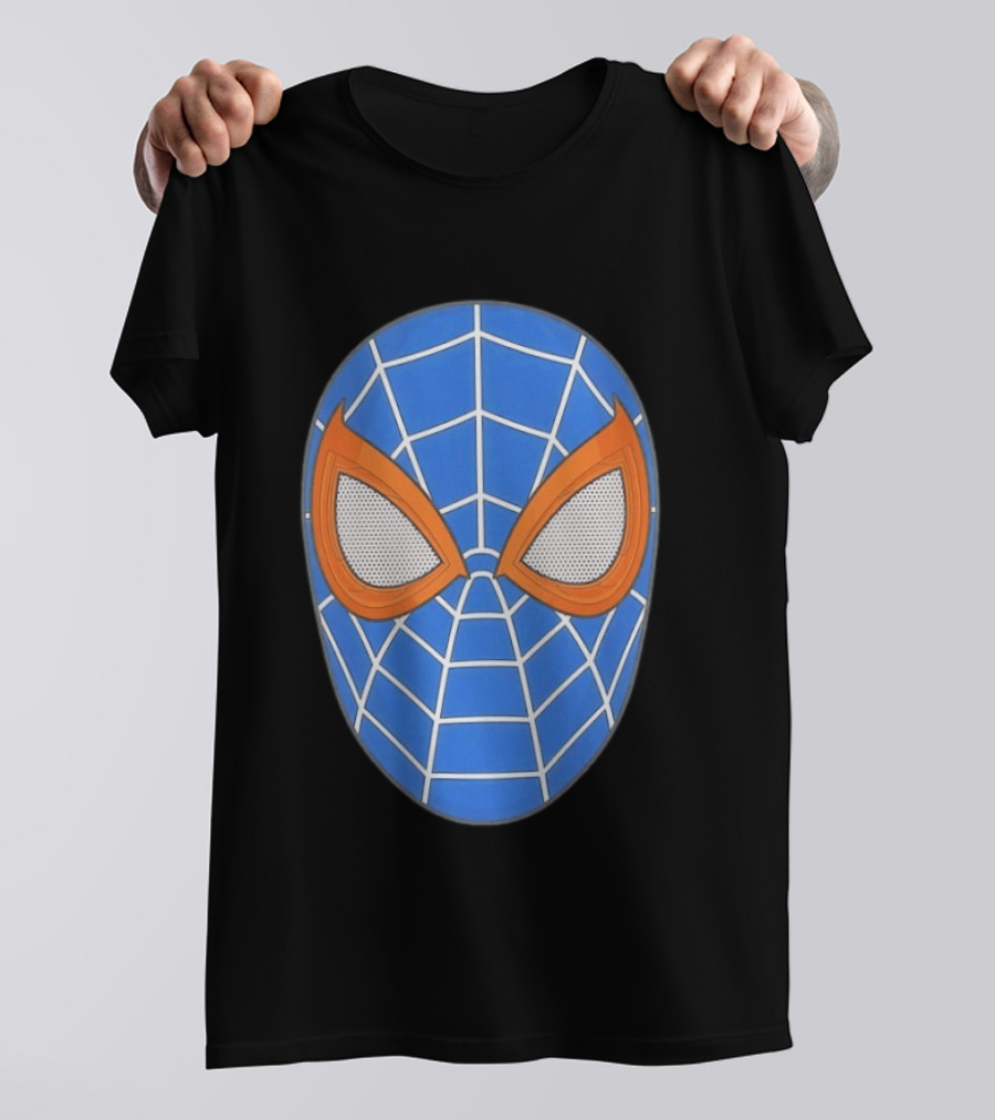 Spidey Spider Man Blue Mask With Orange Eyes And Web T-Shirt