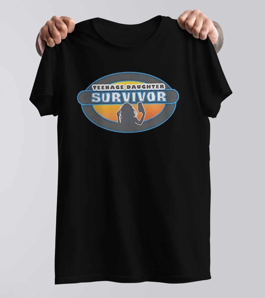 Teenage Daughter Survivor Parenting Humor Selfie Silhouette Sunset Oval T-Shirt