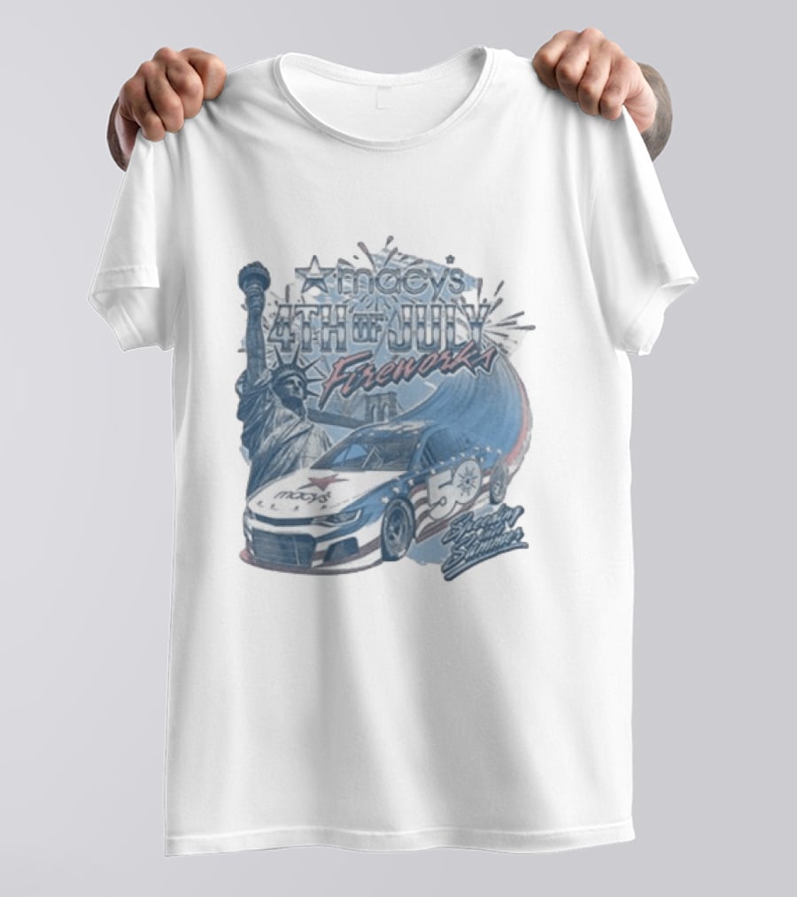 Macy's 4th Of July Fireworks 50 Statue Of Liberty And Race Car T-Shirt