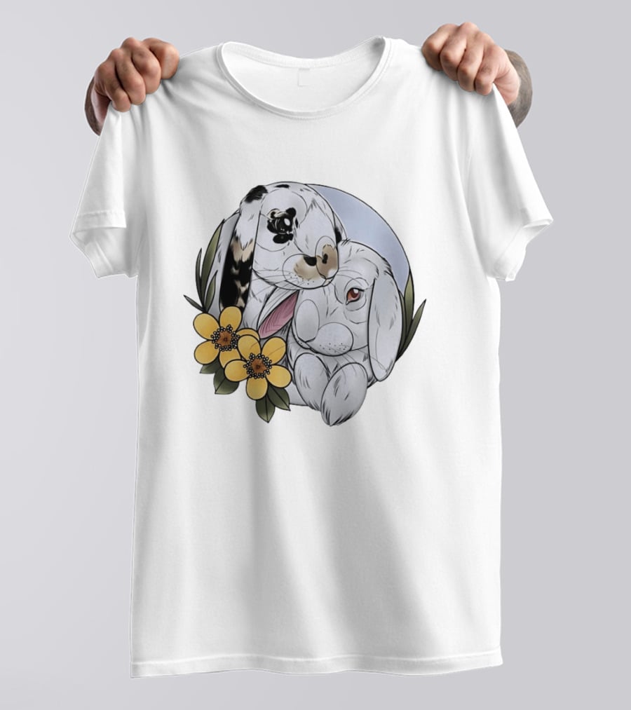 Clement Rabbit Rescue Bunnies With Yellow Flowers Wildlife Charm T-Shirt