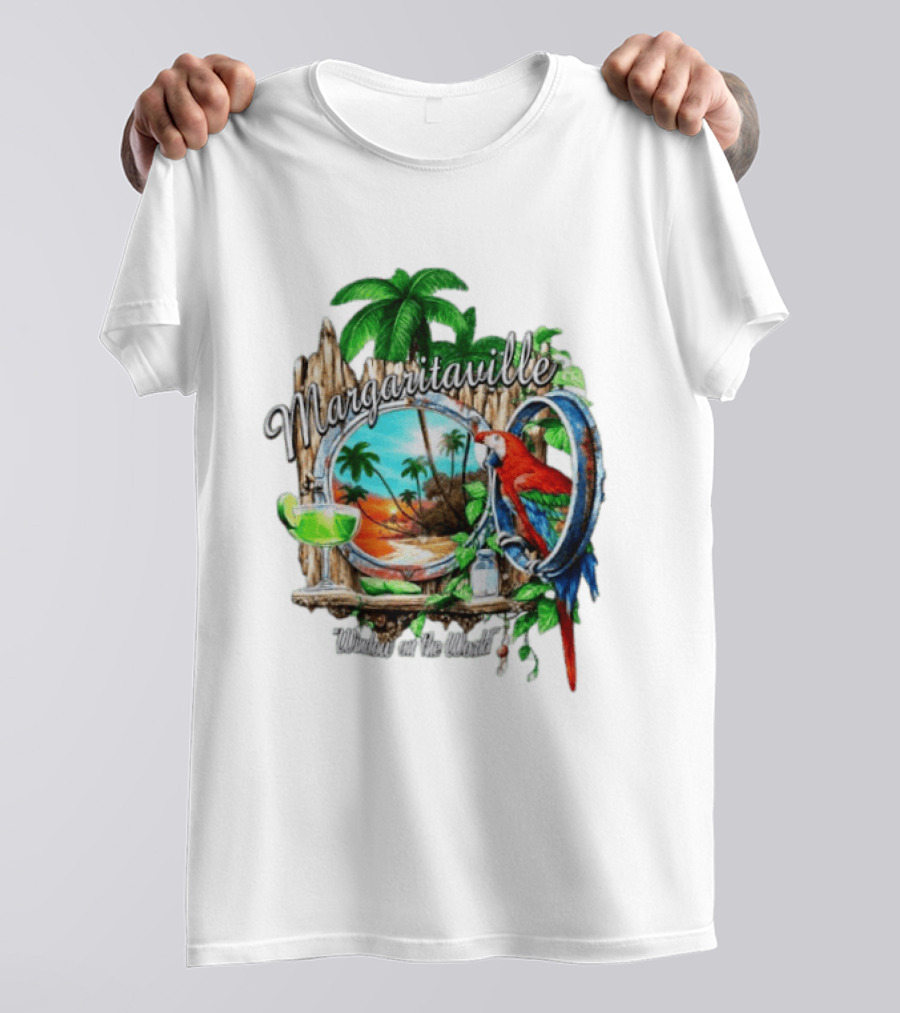 Margaritaville Tropical Parrot Beach Scene Window On The World T-Shirt