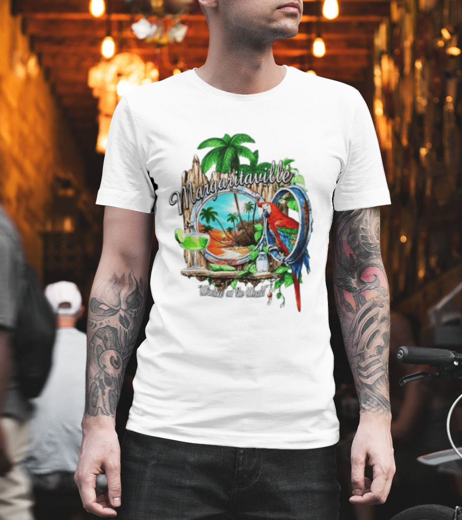 Margaritaville Tropical Parrot Beach Scene Window On The World T-Shirt