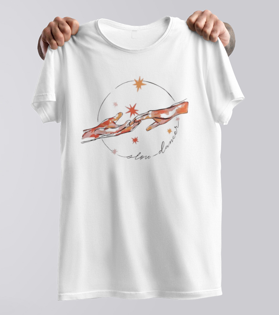 Slow Dancer Touching Hands With Celestial Stars Cosmic T-Shirt