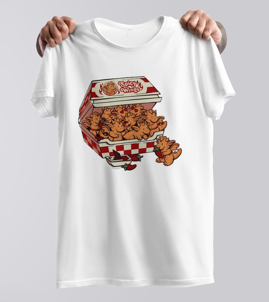 Spicy Wings Box Full Of Cute Dragons With Peppers And Hearts T-Shirt