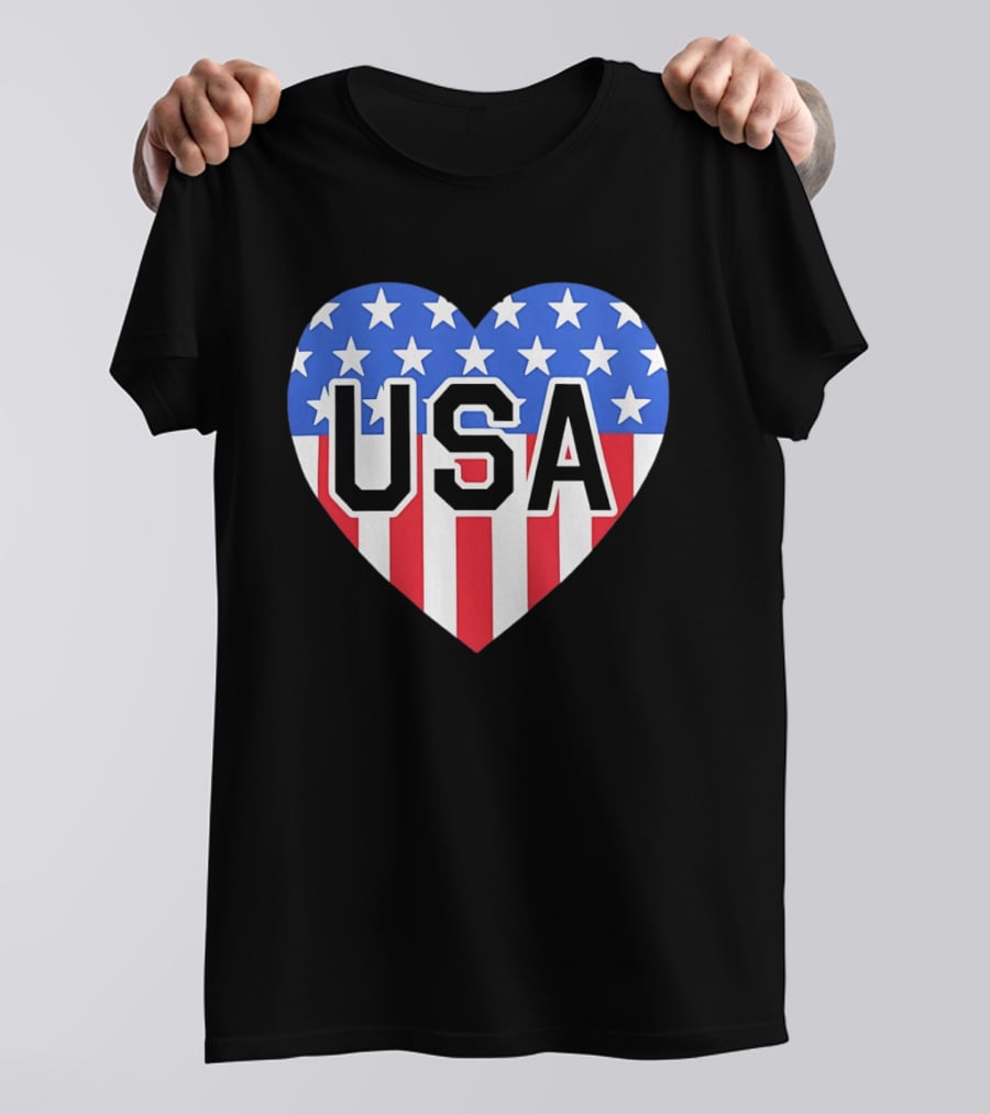 Patriotic USA Heart Shape Flag Stars And Stripes T-Shirt