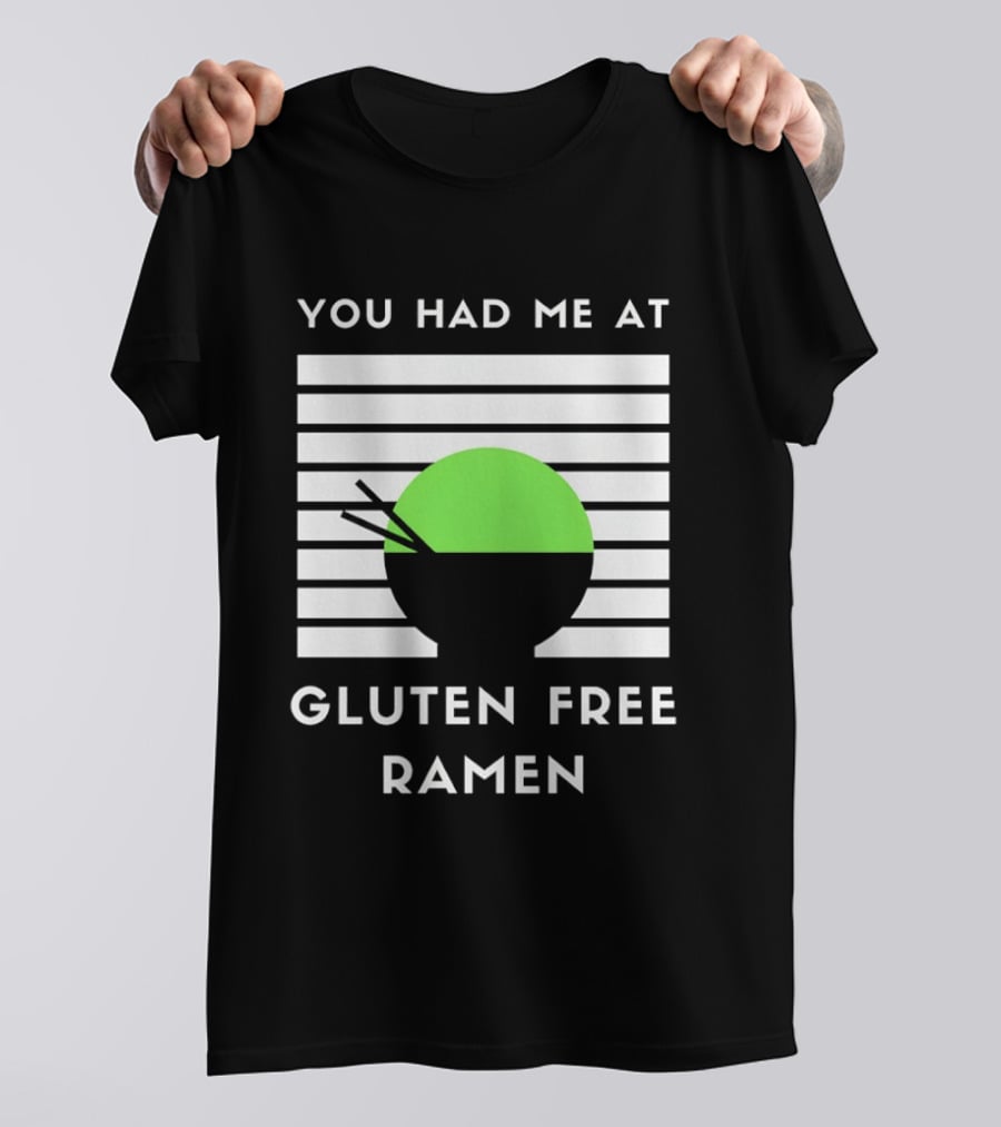 You Had Me At Gluten Free Ramen Retro Style Lines Green Circle T-Shirt