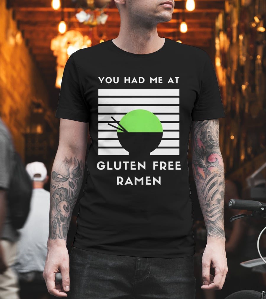 You Had Me At Gluten Free Ramen Retro Style Lines Green Circle T-Shirt
