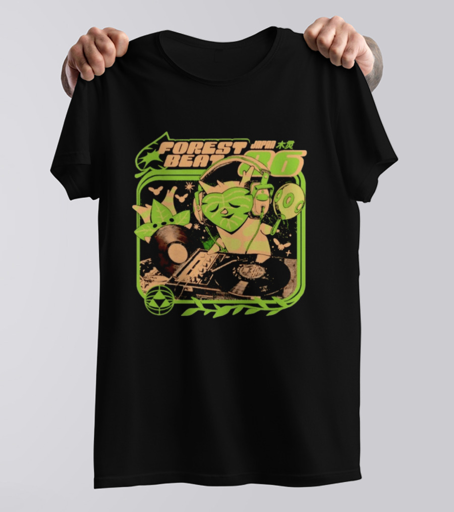 Forest Beat 06 Japan Music Vinyl Leaves Green Mask T-Shirt