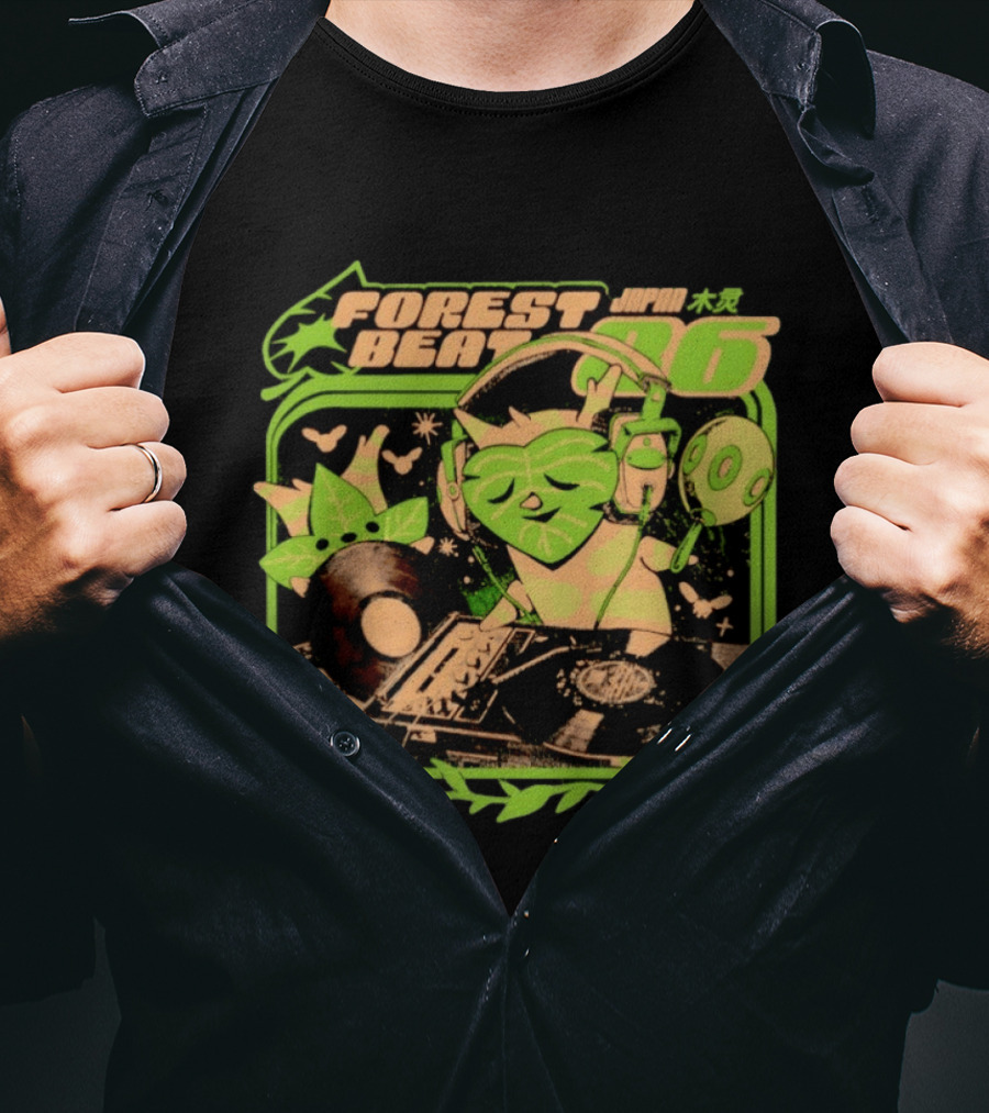 Forest Beat 06 Japan Music Vinyl Leaves Green Mask T-Shirt