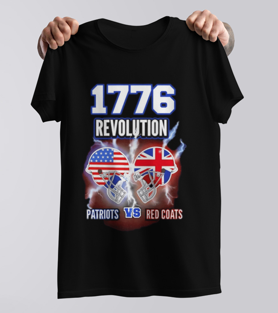 1776 Revolution Patriots Vs Red Coats American Flag British Flag Helmets Clash T-Shirt